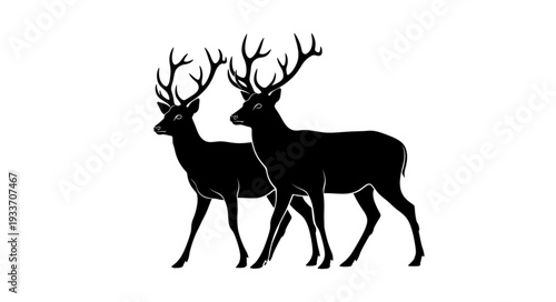 Two Deer Silhouette Illustration.