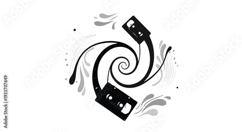 Retro cassette tape swirling into a hypnotic spiral, evoking nostalgia and music.
