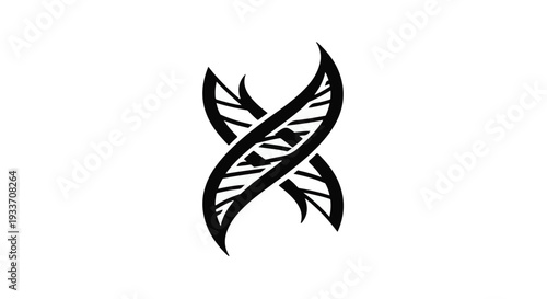 Stylized black helix symbol representing DNA on a white background