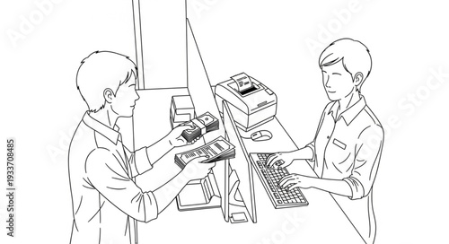 Two Men Working on Machinery.