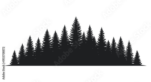 A dense dark forest of evergreen trees is dramatically presented as a stark silhouette high quality professional detailed