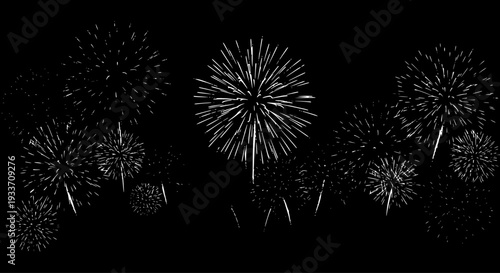 Fireworks Explosion on Black Background: Sparkling New Year's Celebration