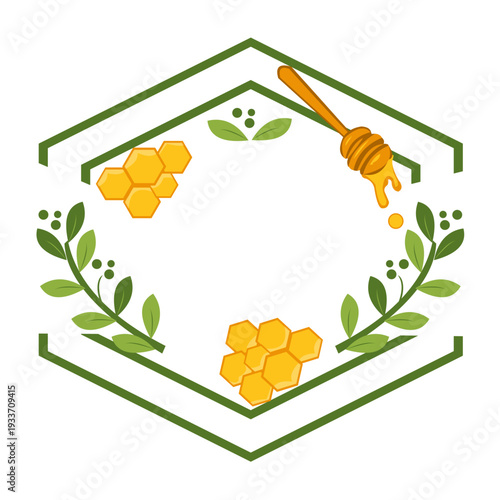 Hexagon honey botanical badge label vector