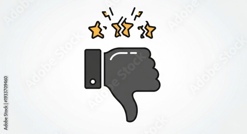 Thumbs Down Icon With Broken Stars Symbolizing Negative Feedback.