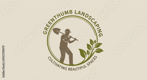 Greenthumb Landscaping Logo with Gardener and Plants.