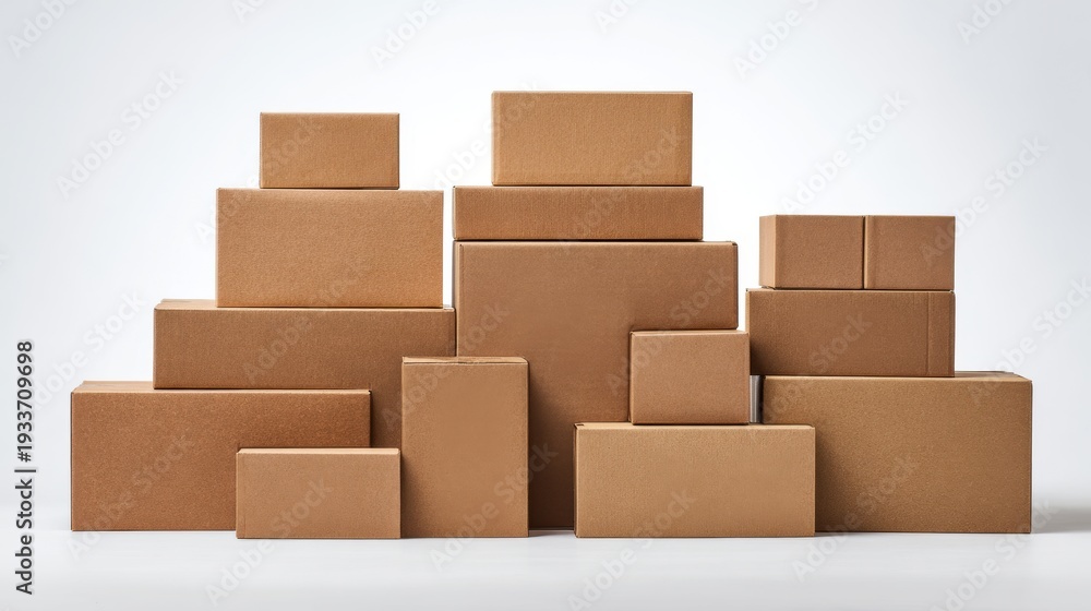 Obraz premium Abstract Composition of Stacked Empty Cardboard Boxes