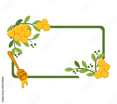 Honey botanical rectangle frame label vector