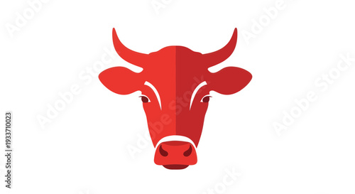 Stylized Red Cow Head Icon, Geometric Flat Design, Farm Animal Symbol