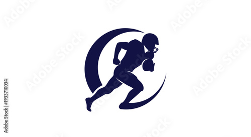 American Football Player Silhouette Running with Ball, Athletic Sport Symbol