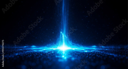 Abstract blue energy beam rising from a glowing surface.