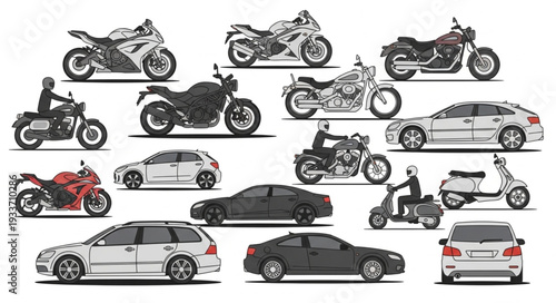 Various Vehicles Illustration Side View.