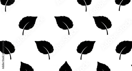 Black leaf pattern on white background seamless repeating.