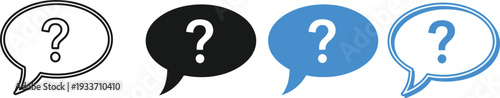 Question mark speech bubbles set, black and blue chat icons, FAQ communication concept, inquiry symbol vector illustration isolated