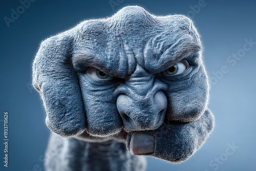 Close-up of angry humanlike stone fist with fierce expression