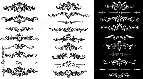 Elegant Vintage Flourishes  Decorative Dividers Set. Ornate Scrolls, Borders, and Calligraphic Elements for Classic Design, Invitations,  Certificates.