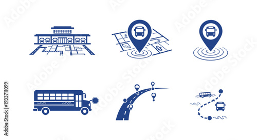 Bus Station Terminal Map and Location Pin Icons