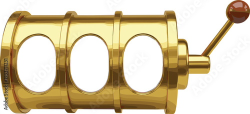 Golden Slot Machine Barrel with Lever Isolated on White Background, Casino Gambling Concept 3D Illustration of Luxury Jackpot Reel