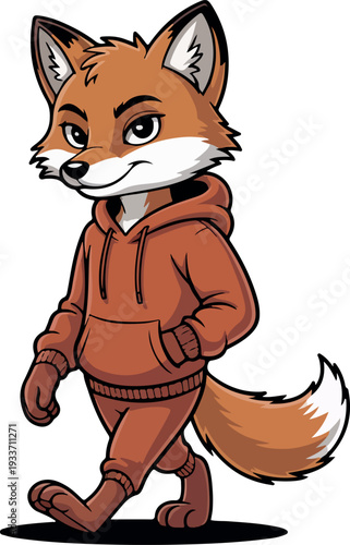 Confident Fox Character Striding Purposefully Dressed in an Orange Tracksuit