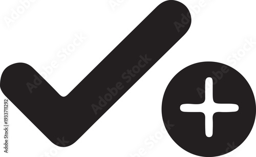 Black checkmark with plus symbol in circle