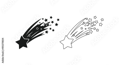 A striking depiction of two shooting stars with scattered stars emphasizing a celestial event silhouette high quality professional