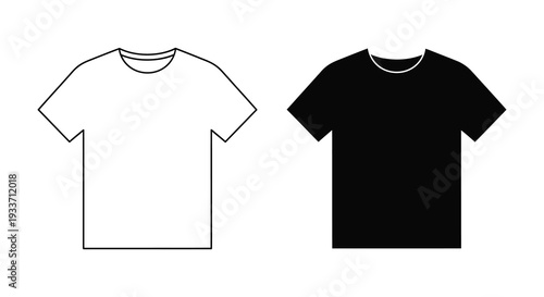 A contrasting depiction of a basic t shirt in white outline and solid black silhouette high quality professional detailed