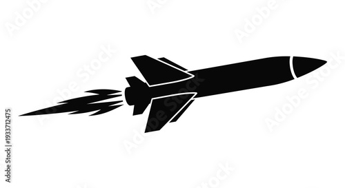 A dynamic black silhouette of a missile in flight showcasing power and velocity silhouette high quality professional detailed