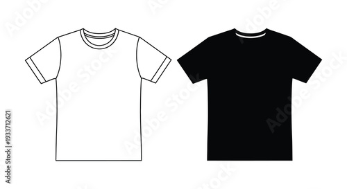 A contrasting view of a white and black t shirt design showing simple apparel features silhouette high quality professional