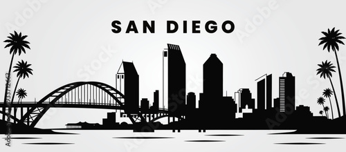 San Diego waterfront skyline silhouette. Vector