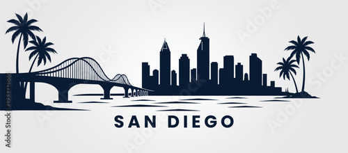 San Diego skyline banner featuring iconic California landmarks.