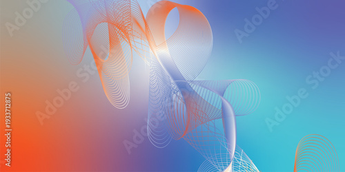 Abstract orange, azure, and white gradient backdrop with floating light particles and smooth curves, modern tech concept, vector style