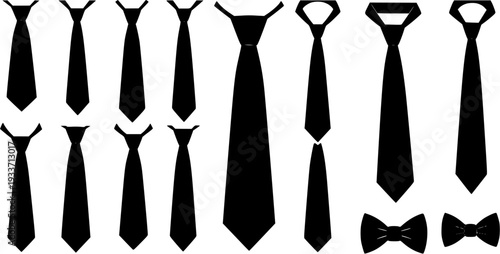 Collection of Formal Neckwear: Ties and Bow Ties in Black Silhouette