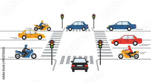 Vehicles at Busy City Intersection.