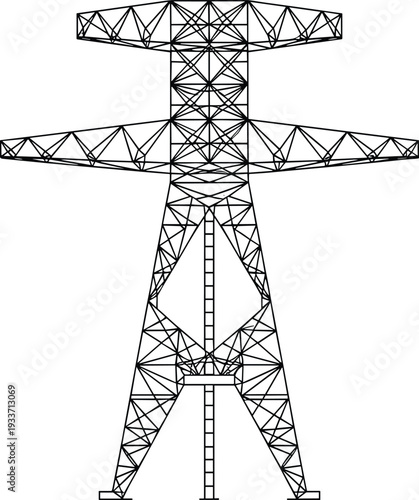 High voltage electricity transmission tower, power line pylon isolated vector illustration on white