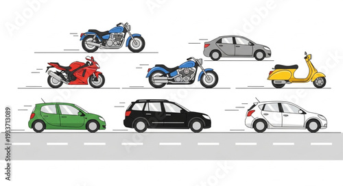 Vehicles in Motion on Road.