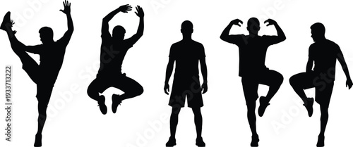 Men fitness exercise silhouettes set, male workout training poses isolated vector collection