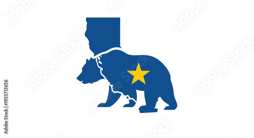 California Bear Flag Silhouette with Star - State Outline Overlay