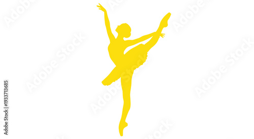 Elegant Ballet Dancer Silhouette in Yellow, Performing Graceful Pose