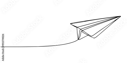 paper plane continuous one line drawing, Paper plane continuous one line art drawing of design, Paper plane continues one line drawing in a minimal style isolated outline vector illustration, minimal