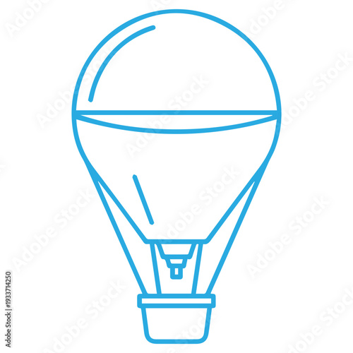 A minimalist illustration of a hot air balloon in a simple blue line art design, symbolizing travel and adventure