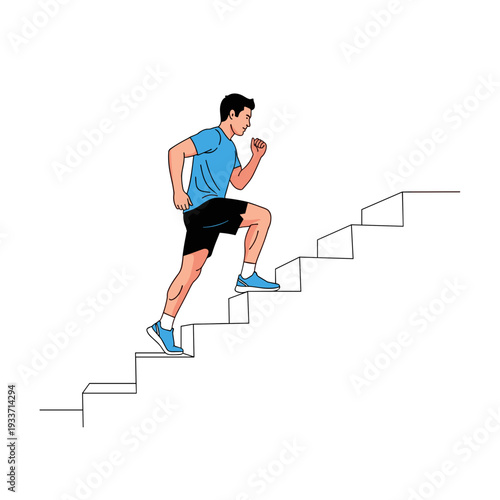 Man Running Up Stairs Fitness Illustration.