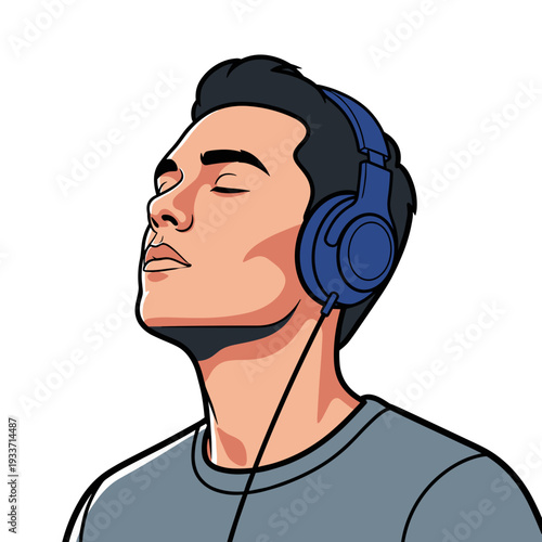 Man Wearing Headphones Listening to Music.