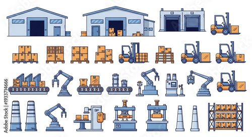 Warehouse Equipment and Machinery Icons.