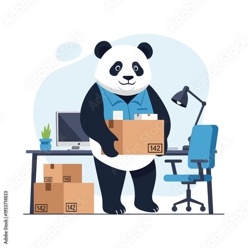 Panda Bear Delivering Package in Office.