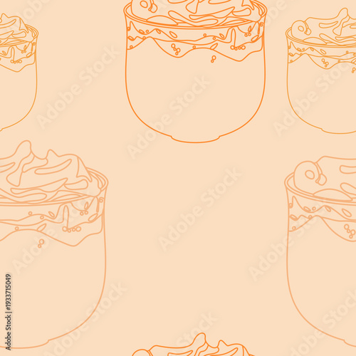Editable Outline Style Short Glass Mug of Korean Dalgona Coffee Vector Illustration as Seamless Pattern for Creating Background of Cafe and Beverage Related Design