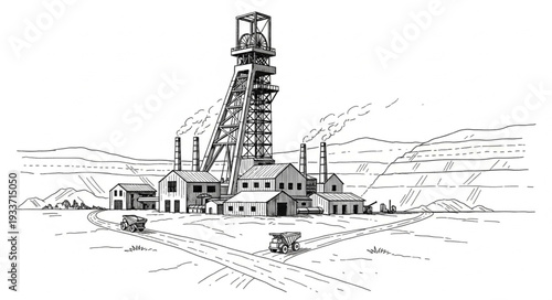 Vintage Oil Rig Illustration Industry.