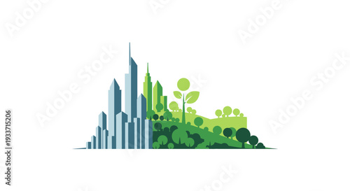Cityscape with Greenery and Skyscrapers Illustration.
