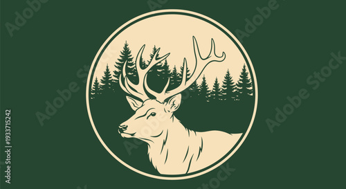 Majestic Stag with Antlers in Forest Emblem.
