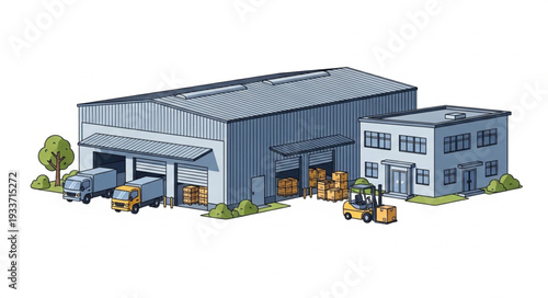 Warehouse Building with Industrial Equipment.