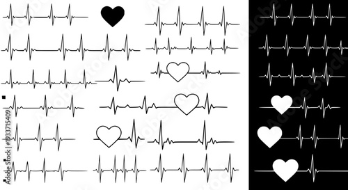 Heartbeat Collection: Rhythms, Pulses  Love Symbols - ECG, EKG Designs for Medical  Romantic Themes