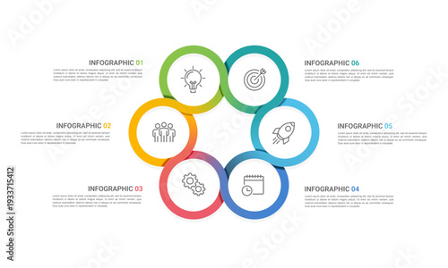 Infographic of the 6 Option Iterative Cycle. Colorful for the business cycle process. Vector illustration.